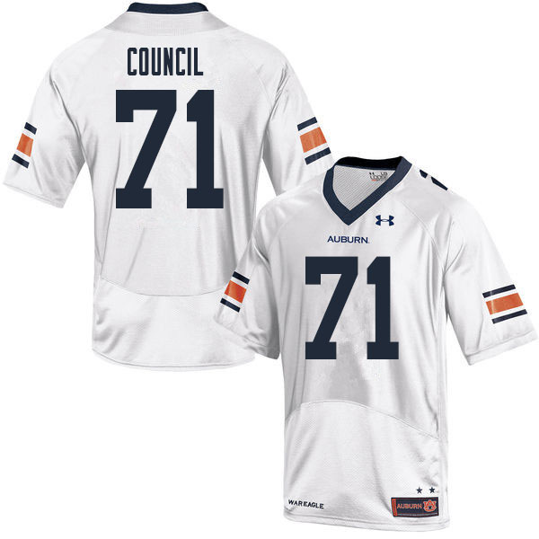 Auburn Tigers Men's Brandon Council #71 White Under Armour Stitched College 2020 NCAA Authentic Football Jersey AQT5374UD